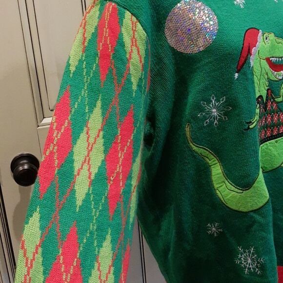 Jolly Christmas Sweater T Rex RAWR! Large Christmas Large Ugly Party Sweater - Picture 3 of 5